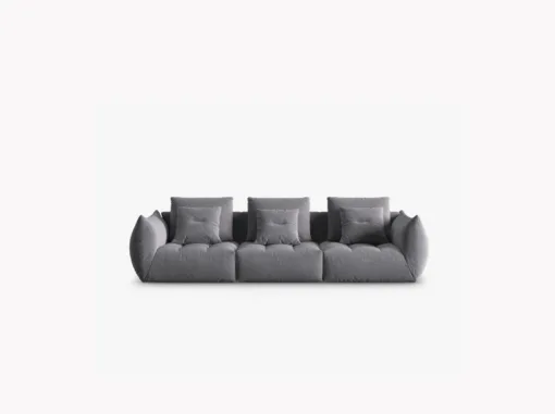 SOFA MODUŁOWA Bloom 4-osobowa o designerskim stylu, zaoblone kształty, przeszycia na siedzisku, ciemnoszara tapicerka