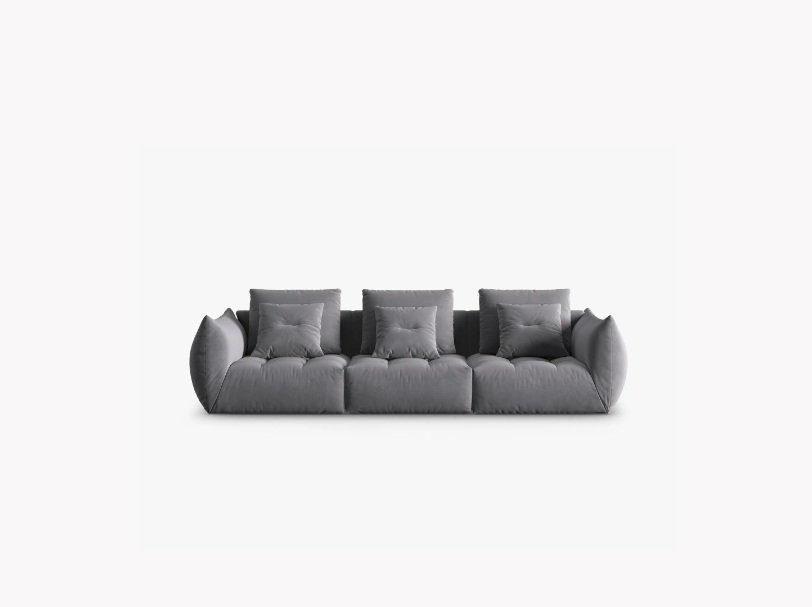 SOFA MODUŁOWA Bloom 4-osobowa o designerskim stylu, zaoblone kształty, przeszycia na siedzisku, ciemnoszara tapicerka SOFA MODUŁOWA Bloom 4-osobowa o designerskim stylu, zaoblone kształty, przeszycia na siedzisku, ciemnoszara tapicerka
