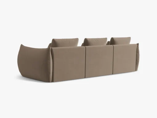 SOFA MODUŁOWA Bloom 4-osobowa o designerskim stylu, zaoblone kształty, przeszycia na siedzisku, jasnobrązowa tapicerka, ekskluzywna