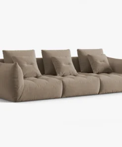 SOFA MODUŁOWA Bloom 4-osobowa o designerskim stylu, zaoblone kształty, przeszycia na siedzisku, jasnobrązowa tapicerka, piękna
