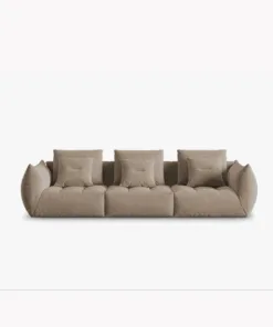 SOFA MODUŁOWA Bloom 4-osobowa o designerskim stylu, zaoblone kształty, przeszycia na siedzisku, jasnobrązowa tapicerka