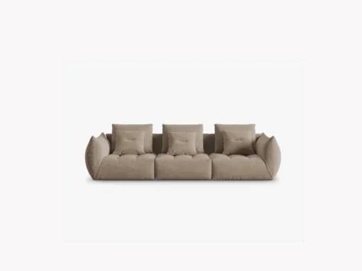SOFA MODUŁOWA Bloom 4-osobowa o designerskim stylu, zaoblone kształty, przeszycia na siedzisku, jasnobrązowa tapicerka
