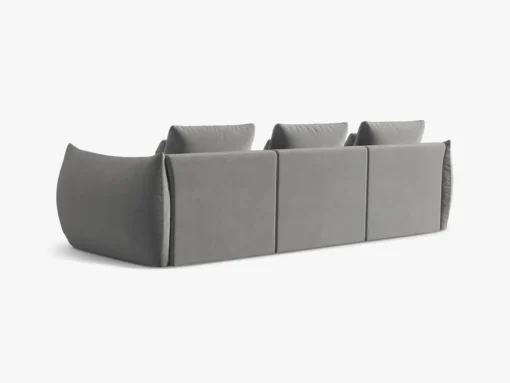 SOFA MODUŁOWA Bloom 4-osobowa o designerskim stylu, zaoblone kształty, przeszycia na siedzisku, szara tapicerka, ekskluzywna