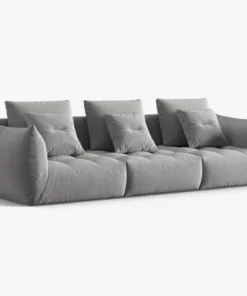 SOFA MODUŁOWA Bloom 4-osobowa o designerskim stylu, zaoblone kształty, przeszycia na siedzisku, szara tapicerka, piękna