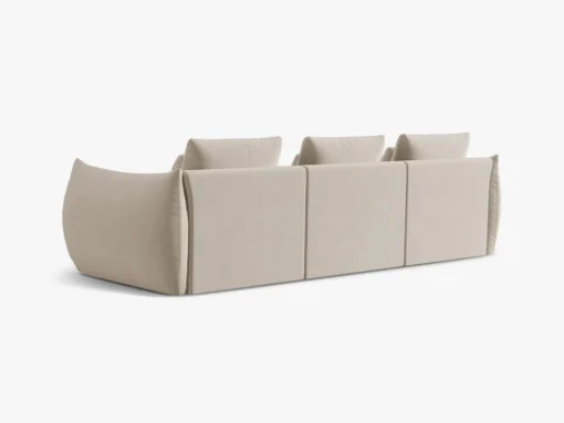 SOFA MODUŁOWA Bloom 4-osobowa o designerskim stylu, zaoblone kształty, przeszycia na siedzisku, tapicerka ecru, ekskluzywna