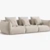 SOFA MODUŁOWA Bloom 4-osobowa o designerskim stylu, zaoblone kształty, przeszycia na siedzisku, tapicerka ecru, piękna