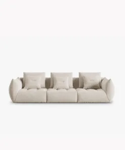 SOFA MODUŁOWA Bloom 4-osobowa o designerskim stylu, zaoblone kształty, przeszycia na siedzisku, tapicerka ecru
