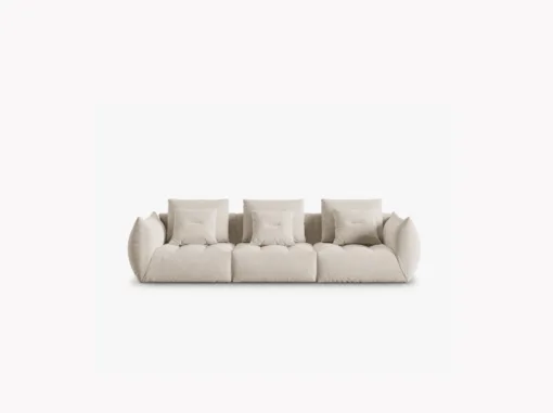 SOFA MODUŁOWA Bloom 4-osobowa o designerskim stylu, zaoblone kształty, przeszycia na siedzisku, tapicerka ecru