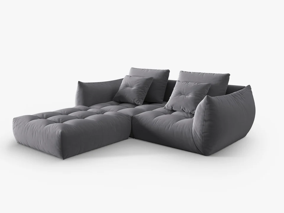 SOFA MODUŁOWA Narożna Bloom o zaoblonych kształtach, ciemnoszara tapicerka, designerski styl - 232 cm, piękna SOFA MODUŁOWA Narożna Bloom o zaoblonych kształtach, ciemnoszara tapicerka, designerski styl - 232 cm, piękna