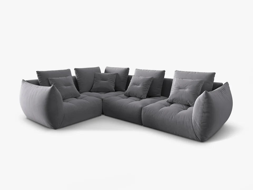 SOFA MODUŁOWA Narożna Bloom o zaoblonych kształtach, ciemnoszara tapicerka, designerski styl - 316 cm, piękna SOFA MODUŁOWA Narożna Bloom o zaoblonych kształtach, ciemnoszara tapicerka, designerski styl - 316 cm, piękna
