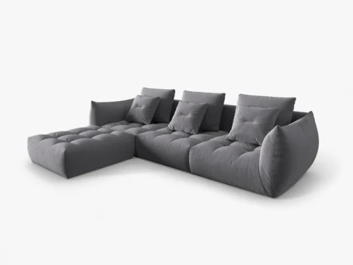 SOFA MODUŁOWA Narożna Bloom o zaoblonych kształtach, ciemnoszara tapicerka, designerski styl - 332 cm, piękna