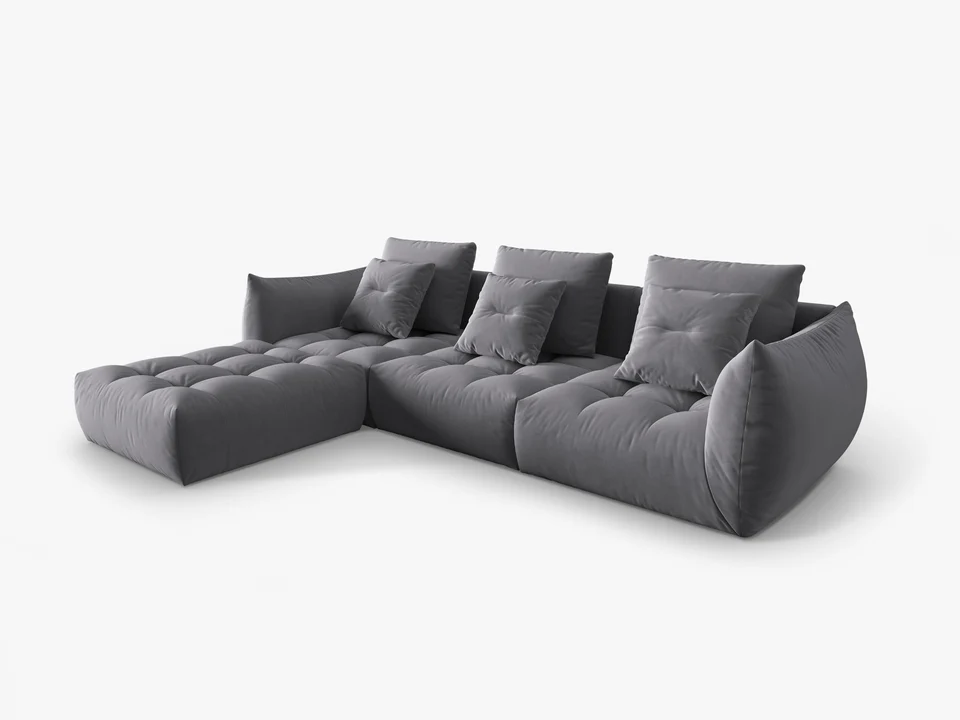 SOFA MODUŁOWA Narożna Bloom o zaoblonych kształtach, ciemnoszara tapicerka, designerski styl - 332 cm, piękna SOFA MODUŁOWA Narożna Bloom o zaoblonych kształtach, ciemnoszara tapicerka, designerski styl - 332 cm, piękna