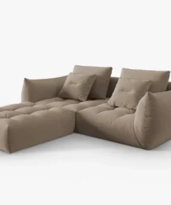 SOFA MODUŁOWA Narożna Bloom o zaoblonych kształtach, jasnobrązowa tapicerka, designerski styl - 232 cm, piękna