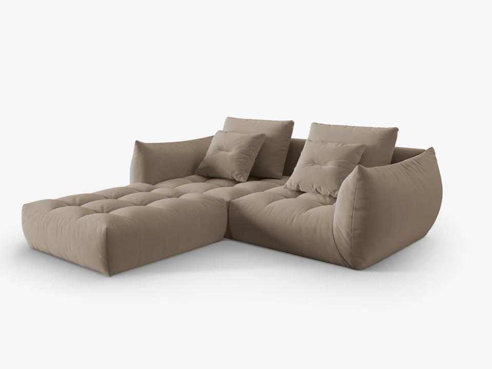 SOFA MODUŁOWA Narożna Bloom o zaoblonych kształtach, jasnobrązowa tapicerka, designerski styl - 232 cm, piękna