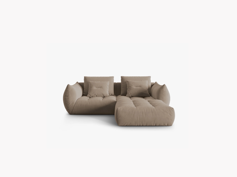 SOFA MODUŁOWA Narożna Bloom o zaoblonych kształtach, jasnobrązowa tapicerka, designerski styl - 232 cm