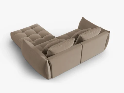 SOFA MODUŁOWA Narożna Bloom o zaoblonych kształtach, jasnobrązowa tapicerka, designerski styl - 232 cm, wyjątkowa