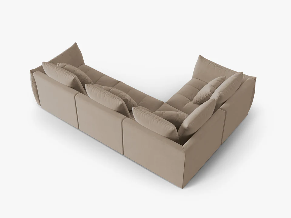 SOFA MODUŁOWA Narożna Bloom o zaoblonych kształtach, jasnobrązowa tapicerka, designerski styl - 316 cm, ekskluzywna SOFA MODUŁOWA Narożna Bloom o zaoblonych kształtach, jasnobrązowa tapicerka, designerski styl - 316 cm, ekskluzywna