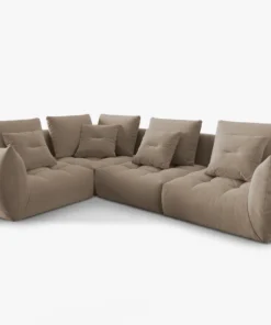 SOFA MODUŁOWA Narożna Bloom o zaoblonych kształtach, jasnobrązowa tapicerka, designerski styl - 316 cm, piękna