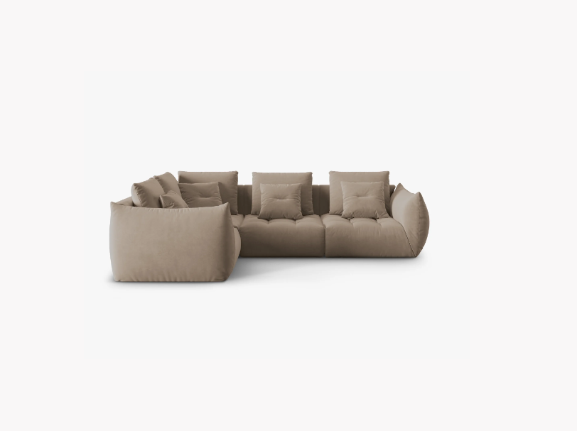 SOFA MODUŁOWA Narożna Bloom o zaoblonych kształtach, jasnobrązowa tapicerka, designerski styl - 316 cm SOFA MODUŁOWA Narożna Bloom o zaoblonych kształtach, jasnobrązowa tapicerka, designerski styl - 316 cm