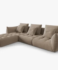 SOFA MODUŁOWA Narożna Bloom o zaoblonych kształtach, jasnobrązowa tapicerka, designerski styl - 332 cm, piękna
