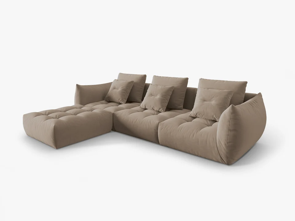 SOFA MODUŁOWA Narożna Bloom o zaoblonych kształtach, jasnobrązowa tapicerka, designerski styl - 332 cm, piękna SOFA MODUŁOWA Narożna Bloom o zaoblonych kształtach, jasnobrązowa tapicerka, designerski styl - 332 cm, piękna