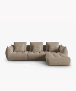 SOFA MODUŁOWA Narożna Bloom o zaoblonych kształtach, jasnobrązowa tapicerka, designerski styl - 332 cm