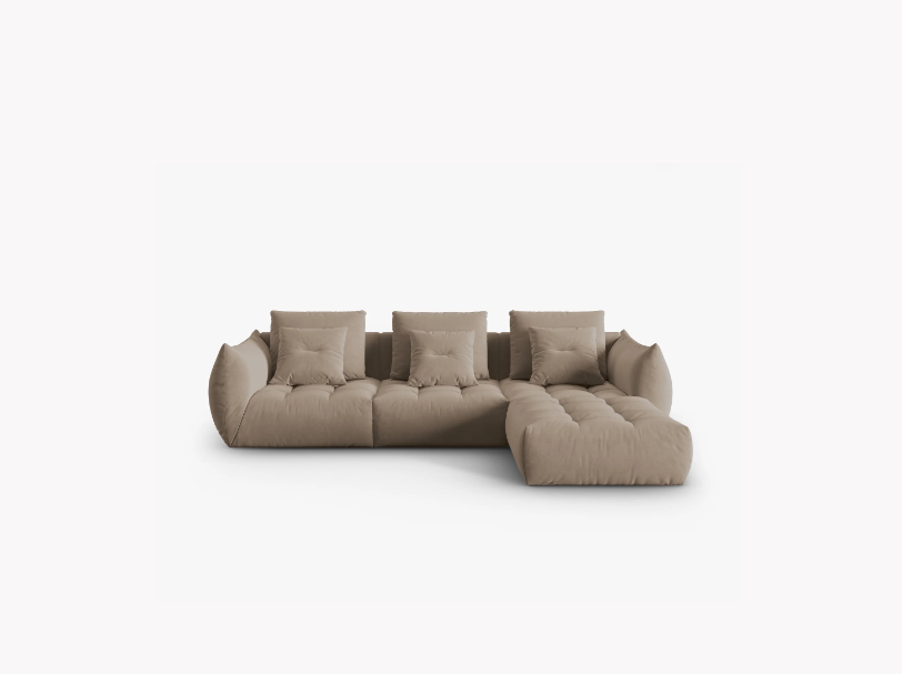 SOFA MODUŁOWA Narożna Bloom o zaoblonych kształtach, jasnobrązowa tapicerka, designerski styl - 332 cm SOFA MODUŁOWA Narożna Bloom o zaoblonych kształtach, jasnobrązowa tapicerka, designerski styl - 332 cm