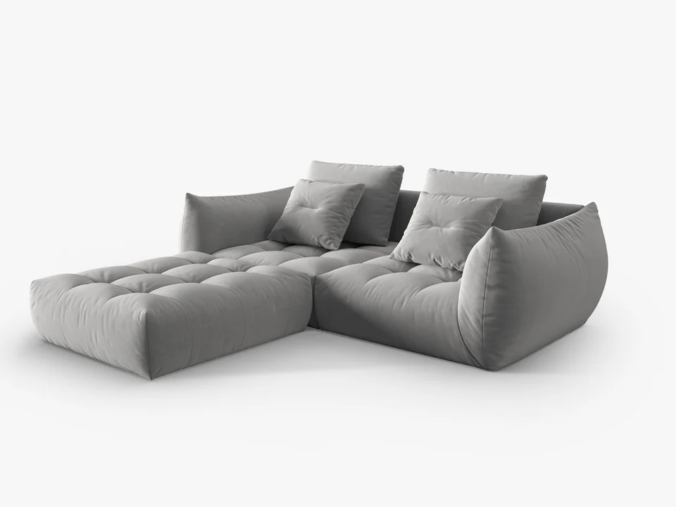 SOFA MODUŁOWA Narożna Bloom o zaoblonych kształtach, szara tapicerka, designerski styl - 232 cm, piękna SOFA MODUŁOWA Narożna Bloom o zaoblonych kształtach, szara tapicerka, designerski styl - 232 cm, piękna