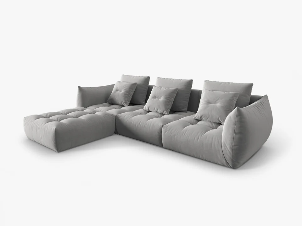SOFA MODUŁOWA Narożna Bloom o zaoblonych kształtach, szara tapicerka, designerski styl - 332 cm, piękna SOFA MODUŁOWA Narożna Bloom o zaoblonych kształtach, szara tapicerka, designerski styl - 332 cm, piękna