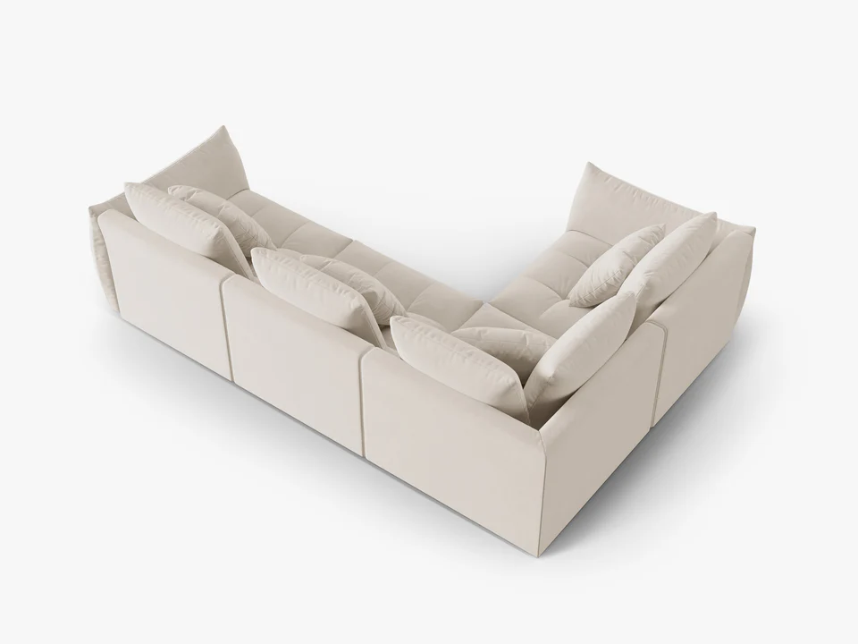 SOFA MODUŁOWA Narożna Bloom o zaoblonych kształtach, tapicerka ecru, designerski styl - 316 cm, ekskluzywna SOFA MODUŁOWA Narożna Bloom o zaoblonych kształtach, tapicerka ecru, designerski styl - 316 cm, ekskluzywna