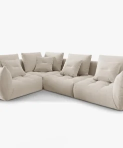 SOFA MODUŁOWA Narożna Bloom o zaoblonych kształtach, tapicerka ecru, designerski styl - 316 cm, piękna
