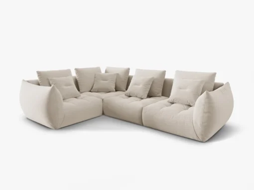 SOFA MODUŁOWA Narożna Bloom o zaoblonych kształtach, tapicerka ecru, designerski styl - 316 cm, piękna