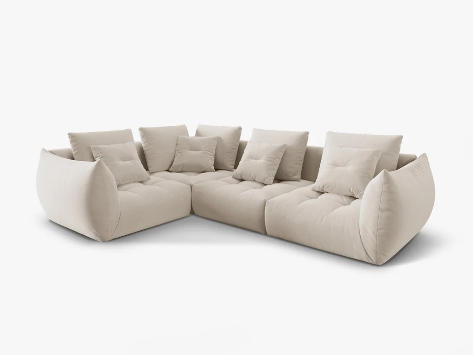 SOFA MODUŁOWA Narożna Bloom o zaoblonych kształtach, tapicerka ecru, designerski styl - 316 cm, piękna SOFA MODUŁOWA Narożna Bloom o zaoblonych kształtach, tapicerka ecru, designerski styl - 316 cm, piękna
