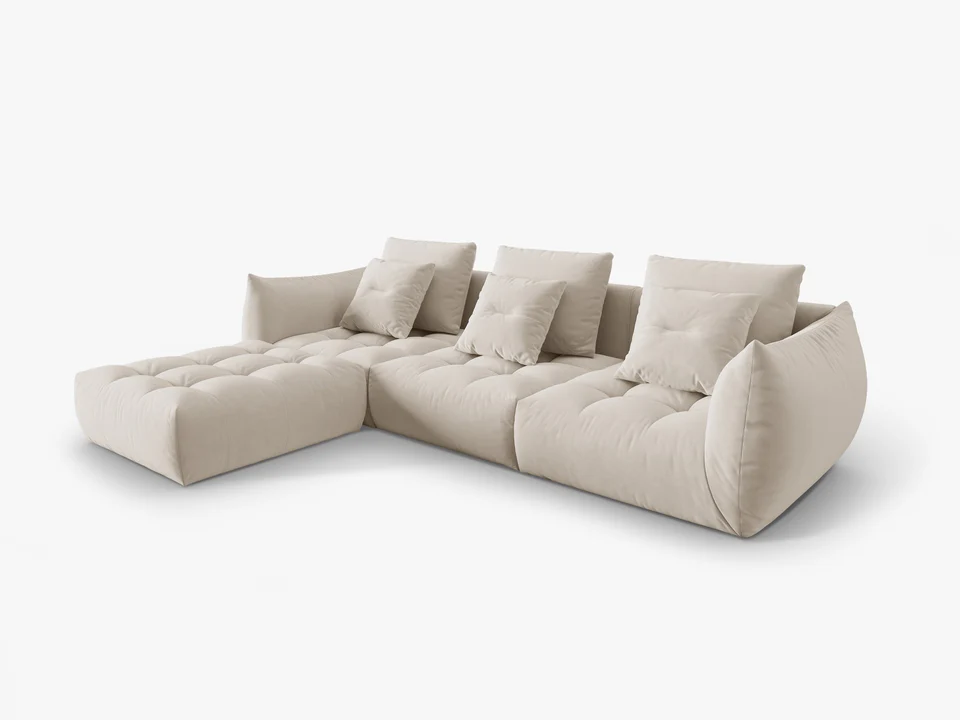 SOFA MODUŁOWA Narożna Bloom o zaoblonych kształtach, tapicerka ecru, designerski styl - 332 cm, piękna SOFA MODUŁOWA Narożna Bloom o zaoblonych kształtach, tapicerka ecru, designerski styl - 332 cm, piękna