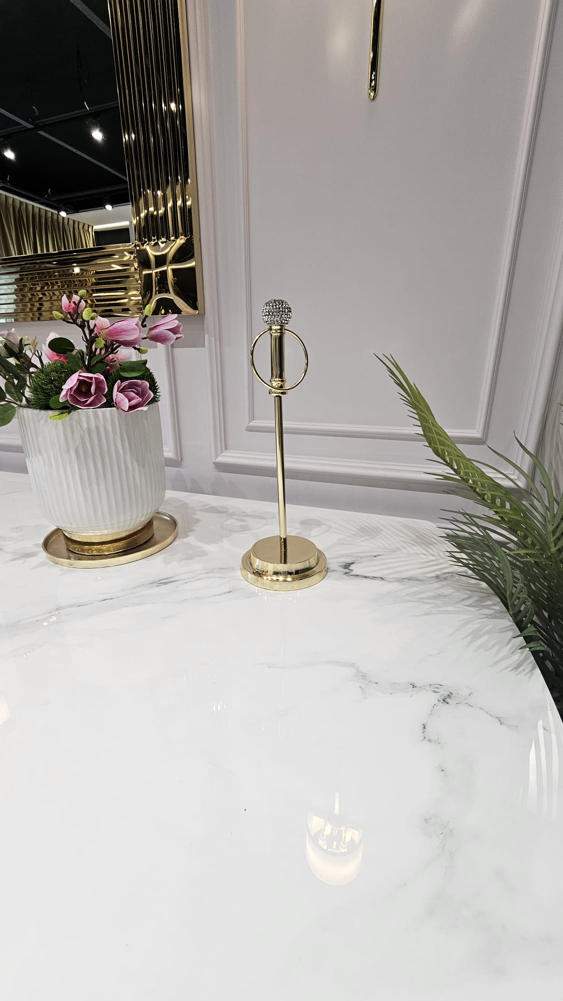 STOJAK NA RĘCZNIK PAPIEROWY złoty, z kryształową kulą, styl glamour, piękny