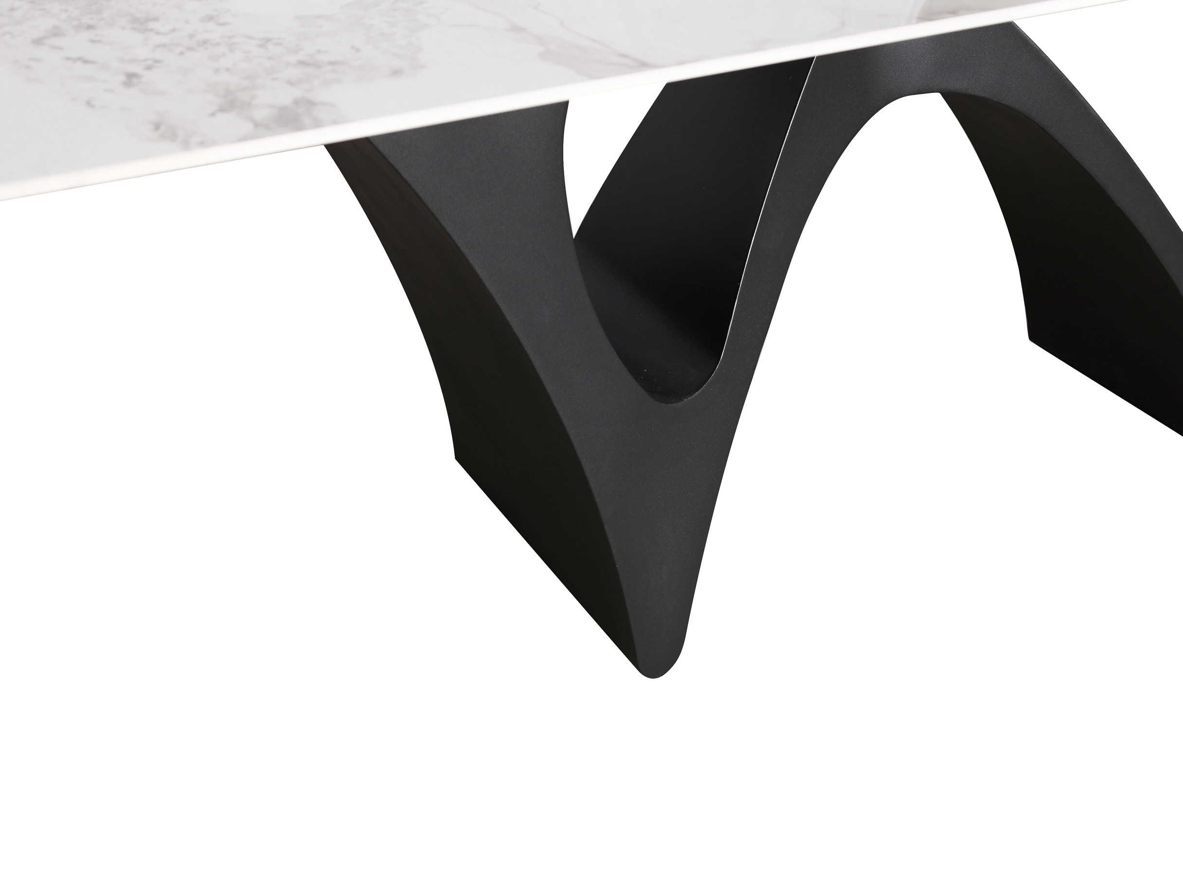 STÓŁ JADALNIANY na grafitowej, designerskiej podstawie ze stali nierdzewnej, biały blat ze spieku kamiennego, wyjątkowy