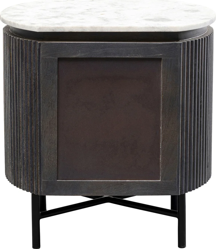 SZAFKA NOCNA Glenn z szufladami, metalowe nogi, ryflowany korpus, biały marmurowy blat, nowoczesny styl, ekskluzywna