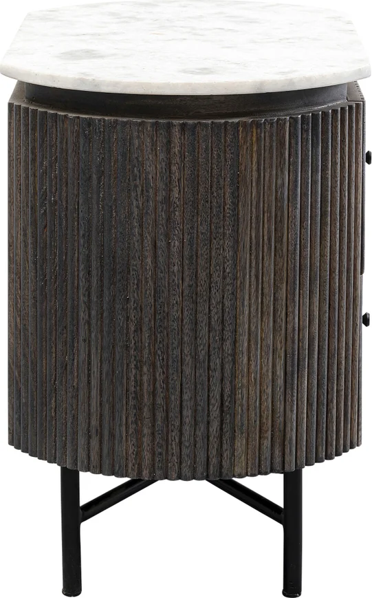 SZAFKA NOCNA Glenn z szufladami, metalowe nogi, ryflowany korpus, biały marmurowy blat, nowoczesny styl, wyjątkowa