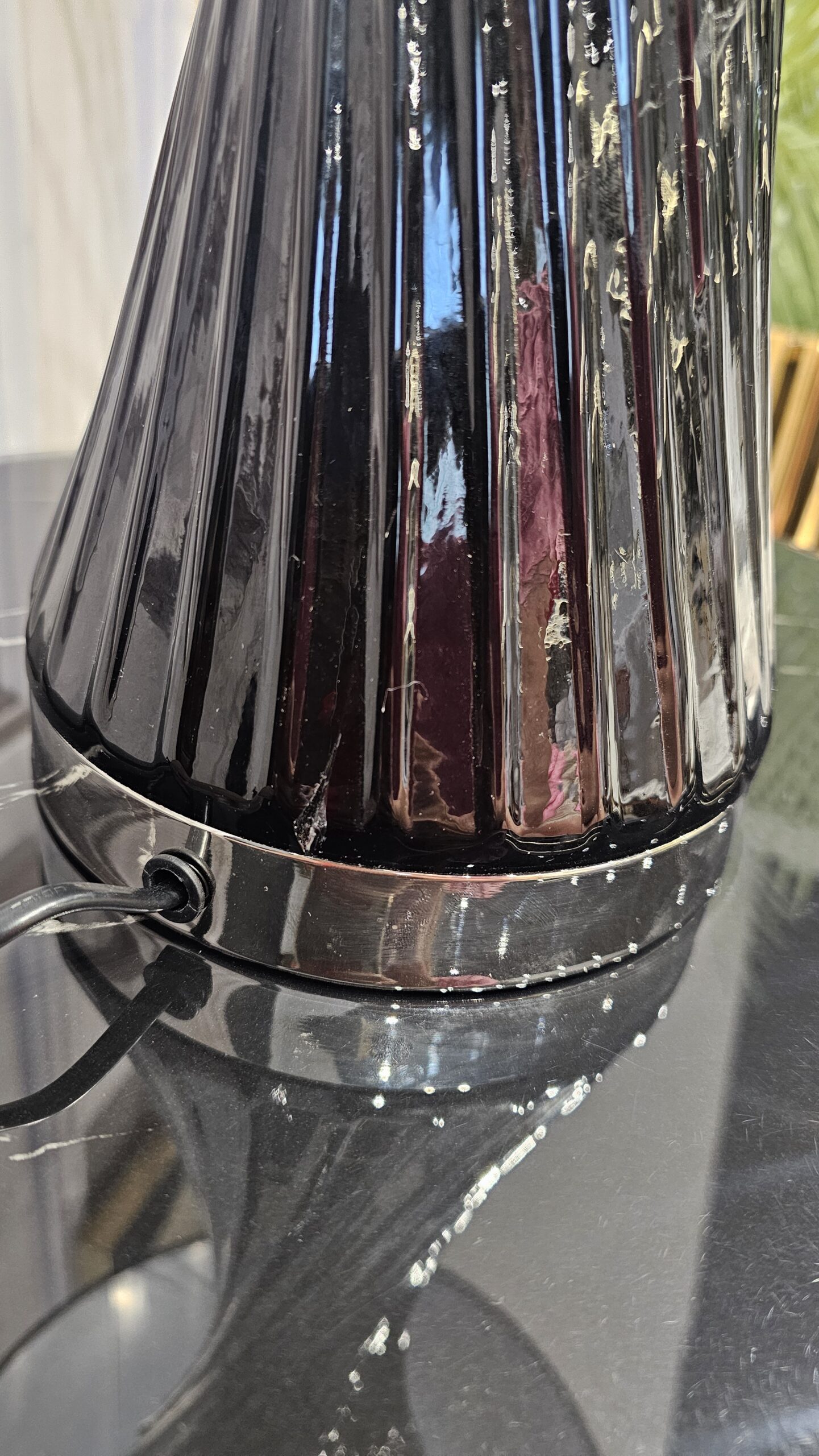 LAMPA STOŁOWA czarna, szklana podstawa, czarny abażur, nowoczesna - OUTLET-1