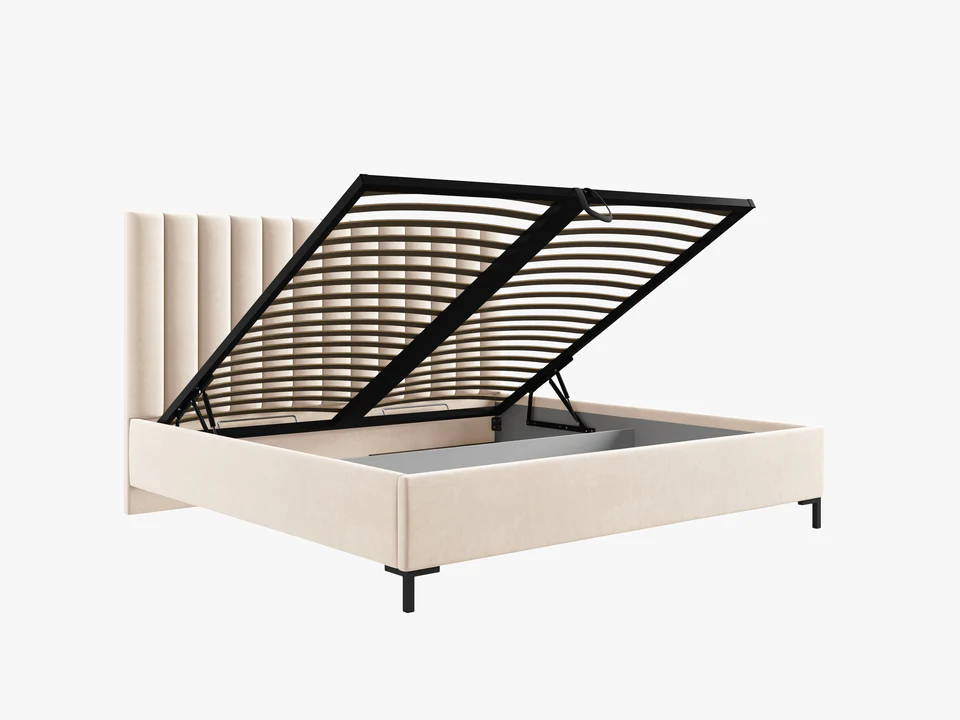 ŁÓŻKO Allison tapicerowane, plisowany zagłówek, prosta rama, jasnobeżowa tkanina, nowoczesny styl, premium ŁÓŻKO Allison tapicerowane, plisowany zagłówek, prosta rama, jasnobeżowa tkanina, nowoczesny styl, premium