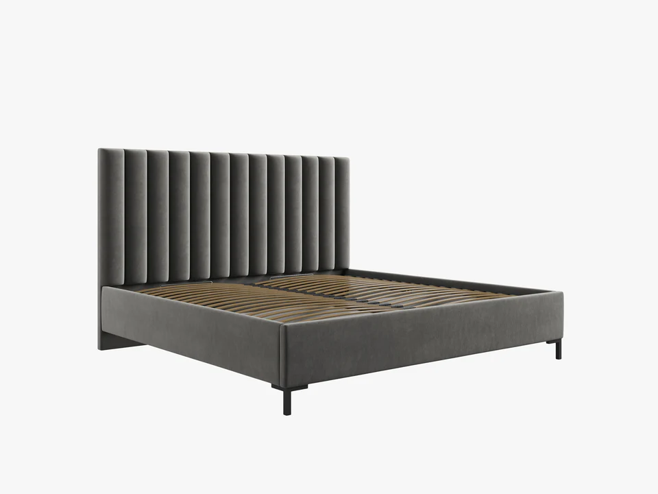 ŁÓŻKO Allison tapicerowane, plisowany zagłówek, prosta rama, jasnoszara tkanina, nowoczesny styl, ekskluzywne ŁÓŻKO Allison tapicerowane, plisowany zagłówek, prosta rama, jasnoszara tkanina, nowoczesny styl, ekskluzywne