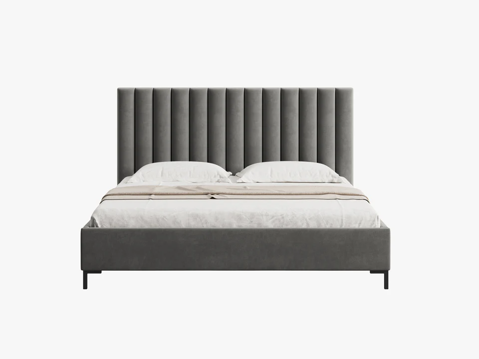 ŁÓŻKO Allison tapicerowane, plisowany zagłówek, prosta rama, jasnoszara tkanina, nowoczesny styl, piękne ŁÓŻKO Allison tapicerowane, plisowany zagłówek, prosta rama, jasnoszara tkanina, nowoczesny styl, piękne