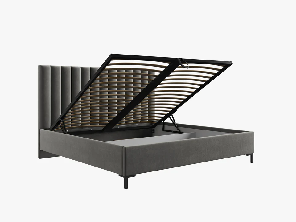 ŁÓŻKO Allison tapicerowane, plisowany zagłówek, prosta rama, jasnoszara tkanina, nowoczesny styl, premium ŁÓŻKO Allison tapicerowane, plisowany zagłówek, prosta rama, jasnoszara tkanina, nowoczesny styl, premium