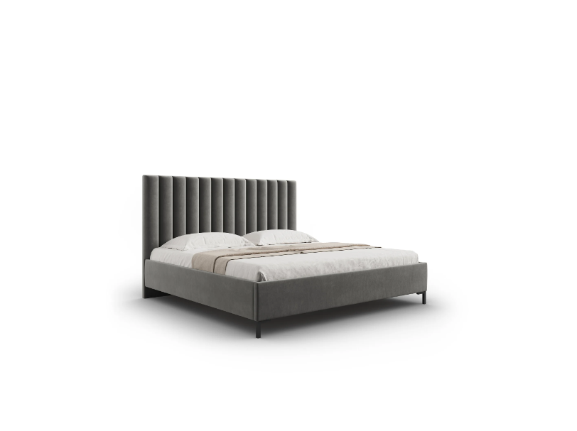 ŁÓŻKO Allison tapicerowane, plisowany zagłówek, prosta rama, jasnoszara tkanina, nowoczesny styl ŁÓŻKO Allison tapicerowane, plisowany zagłówek, prosta rama, jasnoszara tkanina, nowoczesny styl