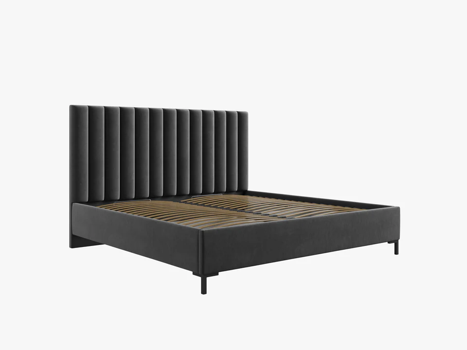 ŁÓŻKO Allison tapicerowane, plisowany zagłówek, prosta rama, szara tkanina, nowoczesny styl, ekskluzywne ŁÓŻKO Allison tapicerowane, plisowany zagłówek, prosta rama, szara tkanina, nowoczesny styl, ekskluzywne