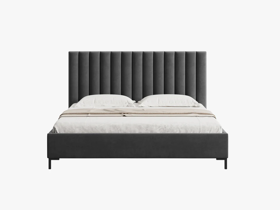 ŁÓŻKO Allison tapicerowane, plisowany zagłówek, prosta rama, szara tkanina, nowoczesny styl, piękne ŁÓŻKO Allison tapicerowane, plisowany zagłówek, prosta rama, szara tkanina, nowoczesny styl, piękne