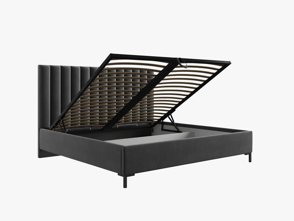 ŁÓŻKO Allison tapicerowane, plisowany zagłówek, prosta rama, szara tkanina, nowoczesny styl, premium ŁÓŻKO Allison tapicerowane, plisowany zagłówek, prosta rama, szara tkanina, nowoczesny styl, premium