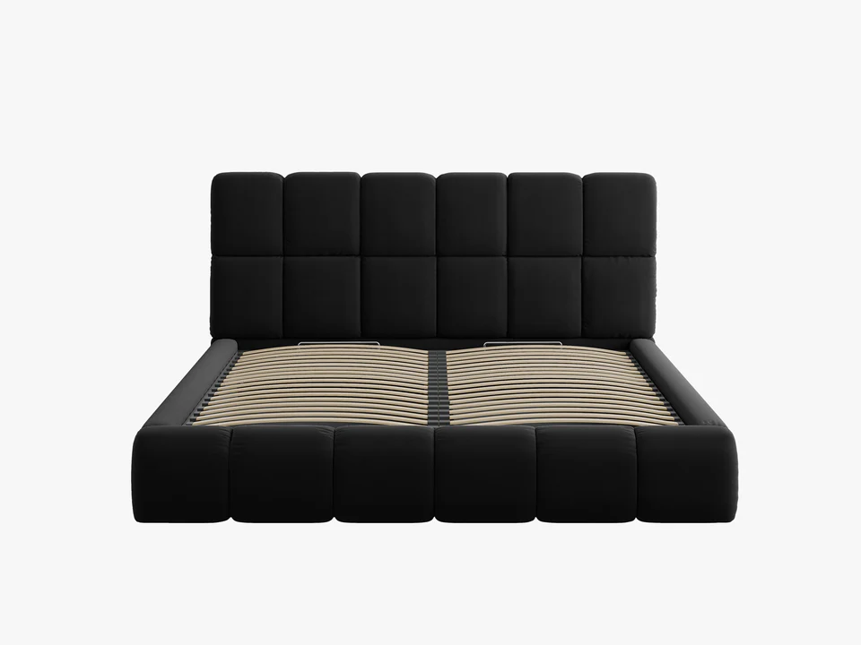 ŁÓŻKO Bellis tapicerowane, czarne, elegancko przeszywane wezgłowie, pojemnik na pościel, nowoczesny styl, ekskluzywne ŁÓŻKO Bellis tapicerowane, czarne, elegancko przeszywane wezgłowie, pojemnik na pościel, nowoczesny styl, ekskluzywne