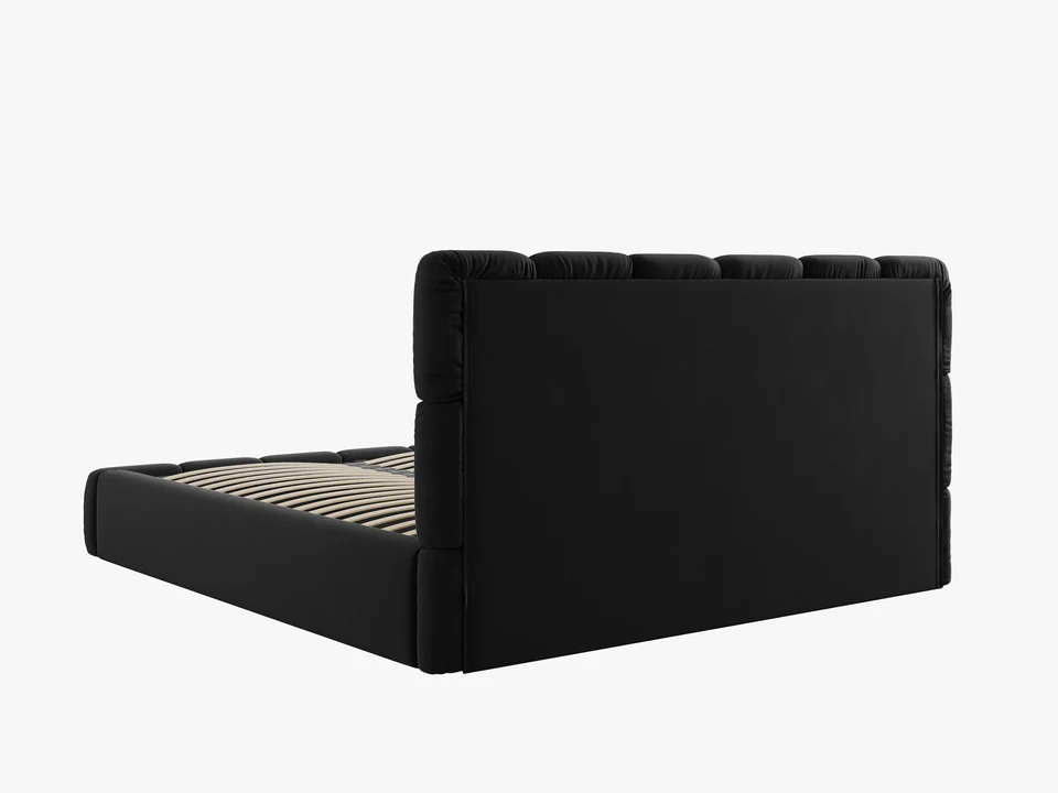 ŁÓŻKO Bellis tapicerowane, czarne, elegancko przeszywane wezgłowie, pojemnik na pościel, nowoczesny styl, premium ŁÓŻKO Bellis tapicerowane, czarne, elegancko przeszywane wezgłowie, pojemnik na pościel, nowoczesny styl, premium
