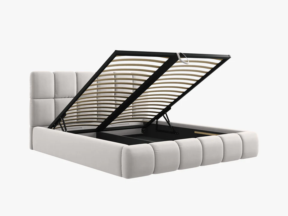 ŁÓŻKO Bellis tapicerowane, srebrne, elegancko przeszywane wezgłowie, pojemnik na pościel, nowoczesny styl, designerskie ŁÓŻKO Bellis tapicerowane, srebrne, elegancko przeszywane wezgłowie, pojemnik na pościel, nowoczesny styl, designerskie